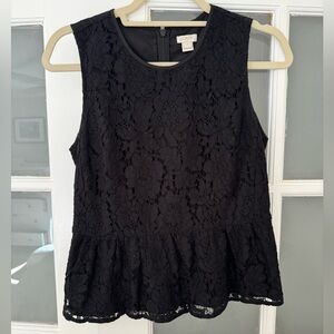 J Crew Black Lace Peplum Blouse